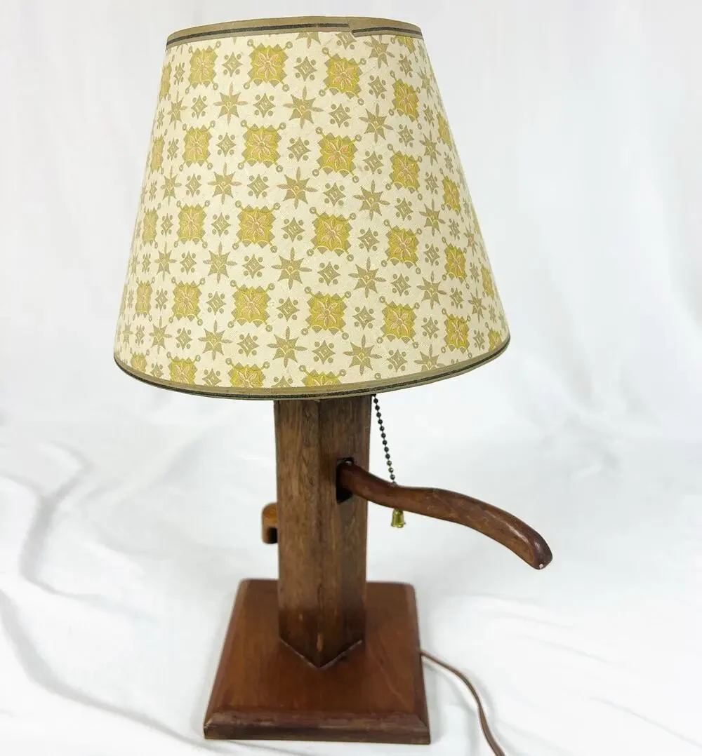 Vintage Wooden Water Pump Table Accent Lamp w/ Clip On Shade Cottage Grannychic